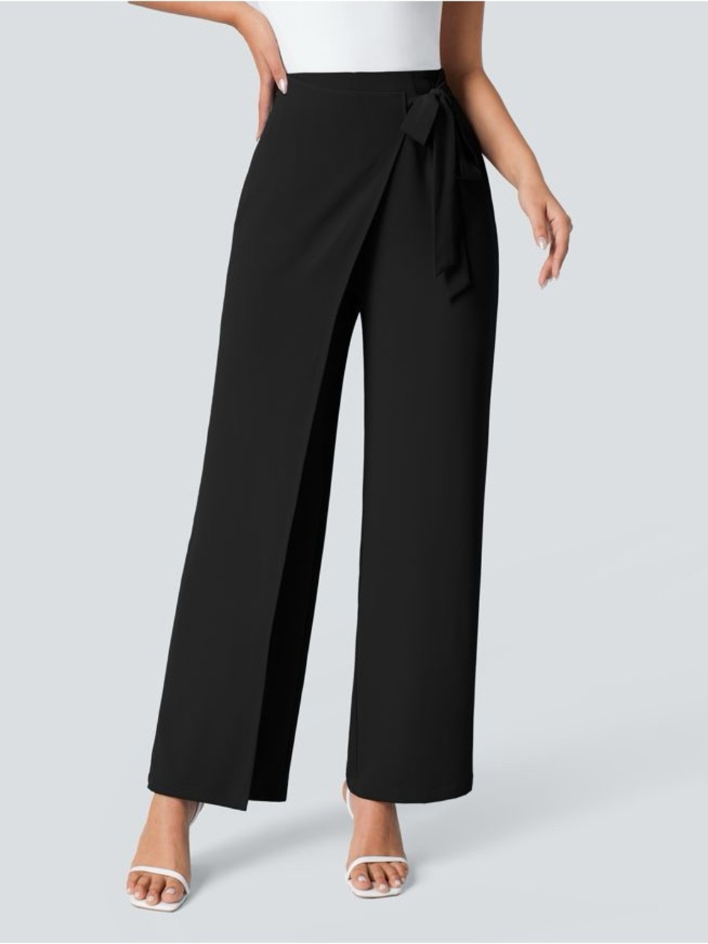 NWT HALARA Black High Waisted Tie Front Wrap Wide Leg Pants Size Small